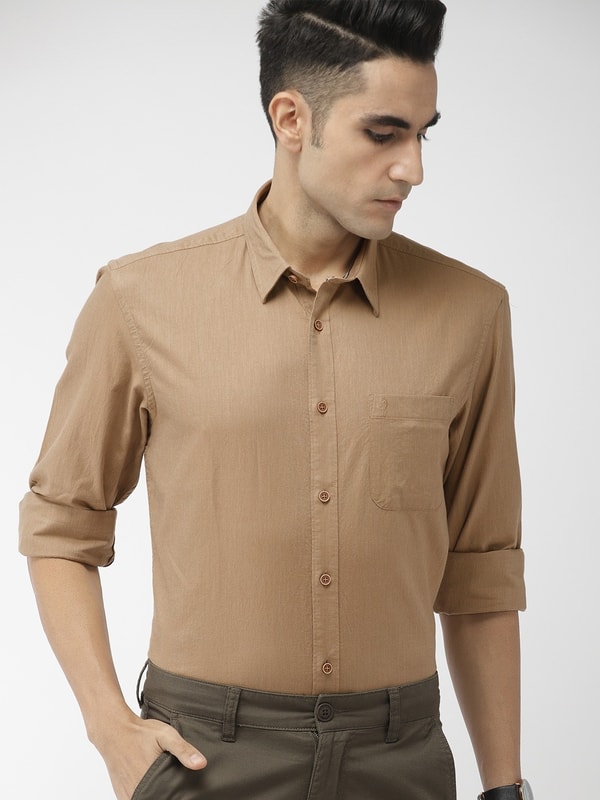 Khaki Melange Solid Full Sleeve Shirt